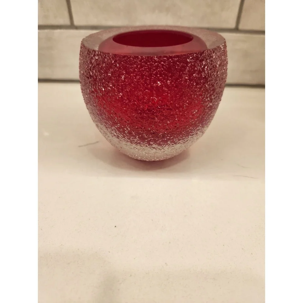 Ruby Red Fifth Avenue Geode Crystal Frosted Votive Glass‎ Candle Holder